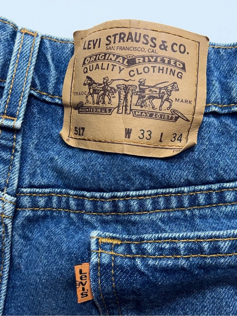 Vintage Levi’s Orange Tab Jeans Mens Size 33x34 517 Bootcut 90s Made in USA